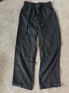 Quince Black Wide-Leg Linen Blend Drawstring Pants